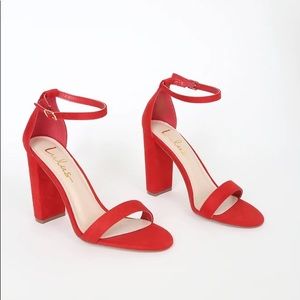 Size 7 Lulu’s Red Suede Heels with Ankle Strap
